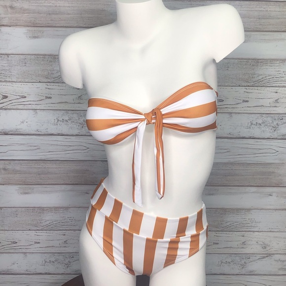 Good Vibes Gold & White Striped Bikini Set - Picture 5 of 7
